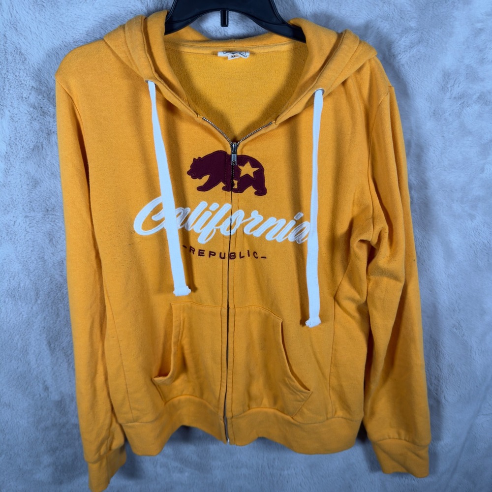 Reflex California Republic Bear Graphic Zip‎ Up Hoodie Mens XL Yellow